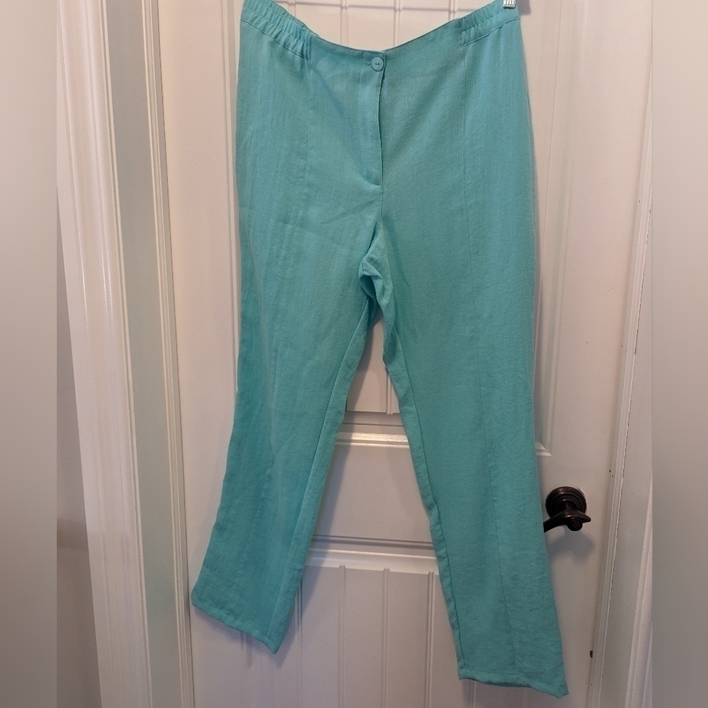 New Spanner straight leg Summer pants, lightweight, 80's pastel aqua blue Sz 12